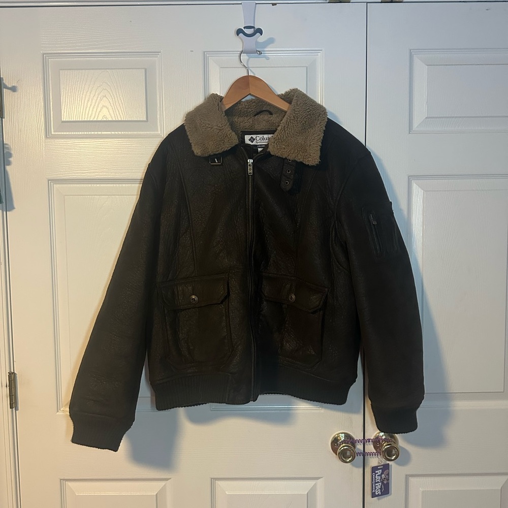 Columbia Bomber Jacket Faux Fur Sherpa Collar Men's Brown XL